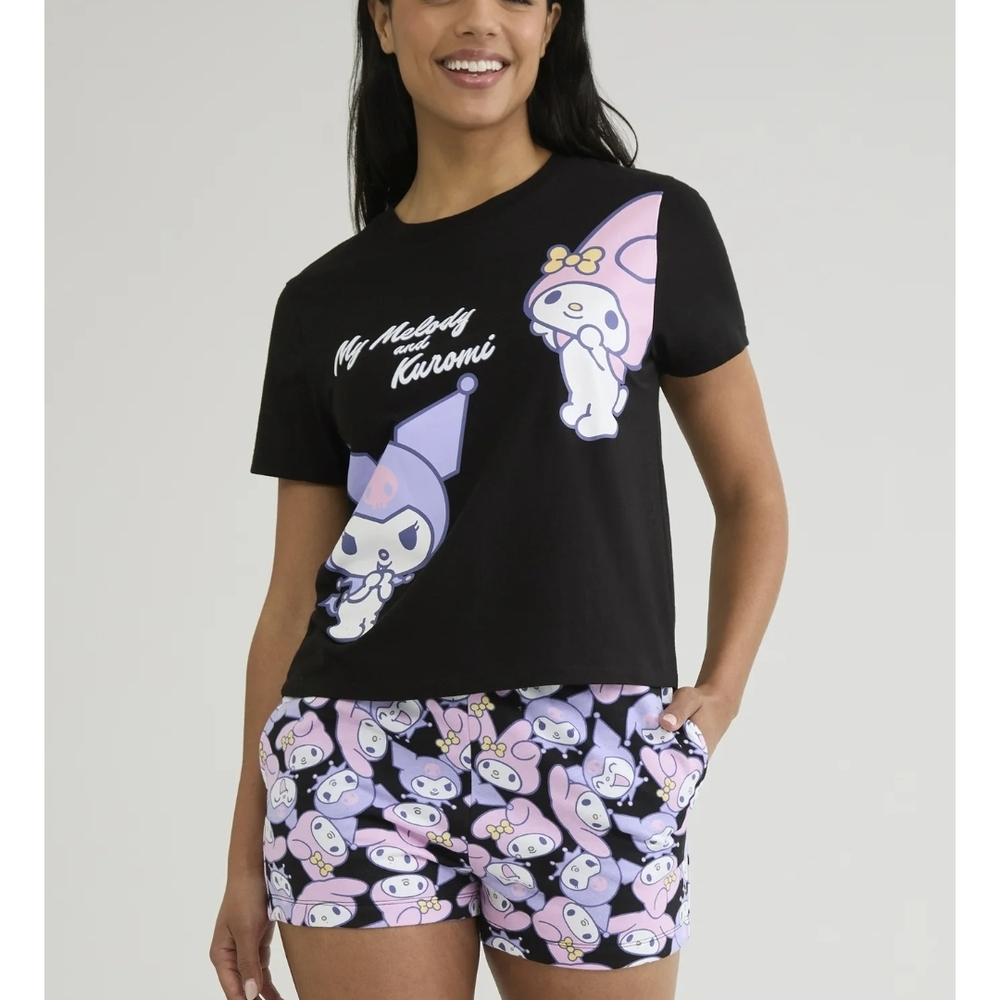 Sanrio Black and Pink Pajama Set with Cartoon Prints